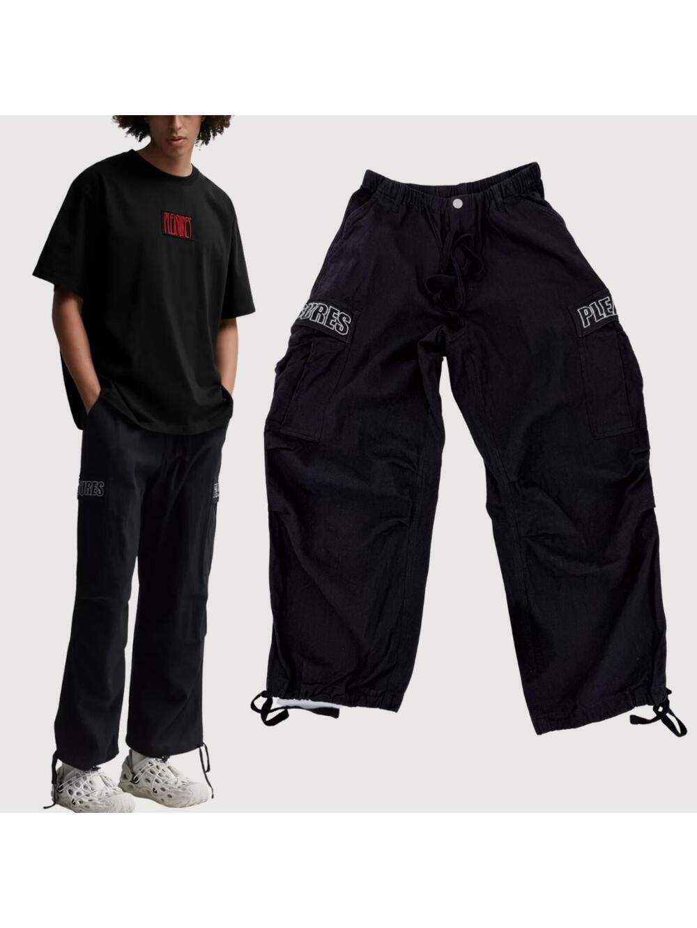 Pleasures Wide Cargo Pants Black Streetwear Utility 28